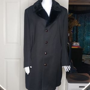 Botany 500 Black Vintage Coat Faux Fur Neck 2XL